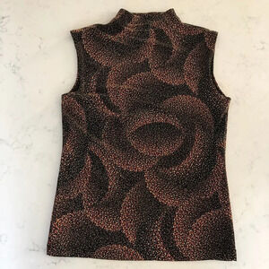 Vintage Libra Sleeveless Mock Neck Nylon Metallic Glitter Top Blk Org Wht Sz S